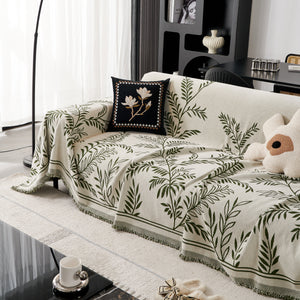 Modern Minimalist Chenille Willow Leaf Pattern Couch Cover Blanket, Luxurious Blankets for The Sofa