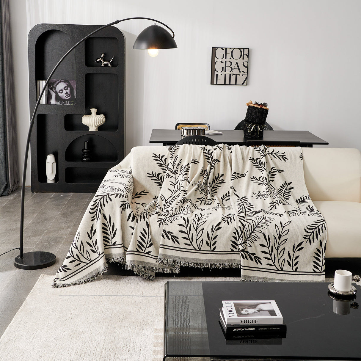 Modern Minimalist Chenille Willow Leaf Pattern Couch Cover Blanket, Luxurious Blankets for The Sofa