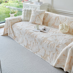 Plush Faux Fur Warm Sofa Cover with Waves Jacquard Textured Throw Blankets for Couch