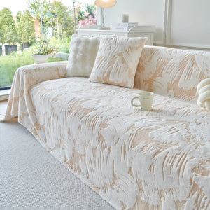Plush Faux Fur Warm Sofa Cover with Waves Jacquard Textured Throw Blankets for Couch