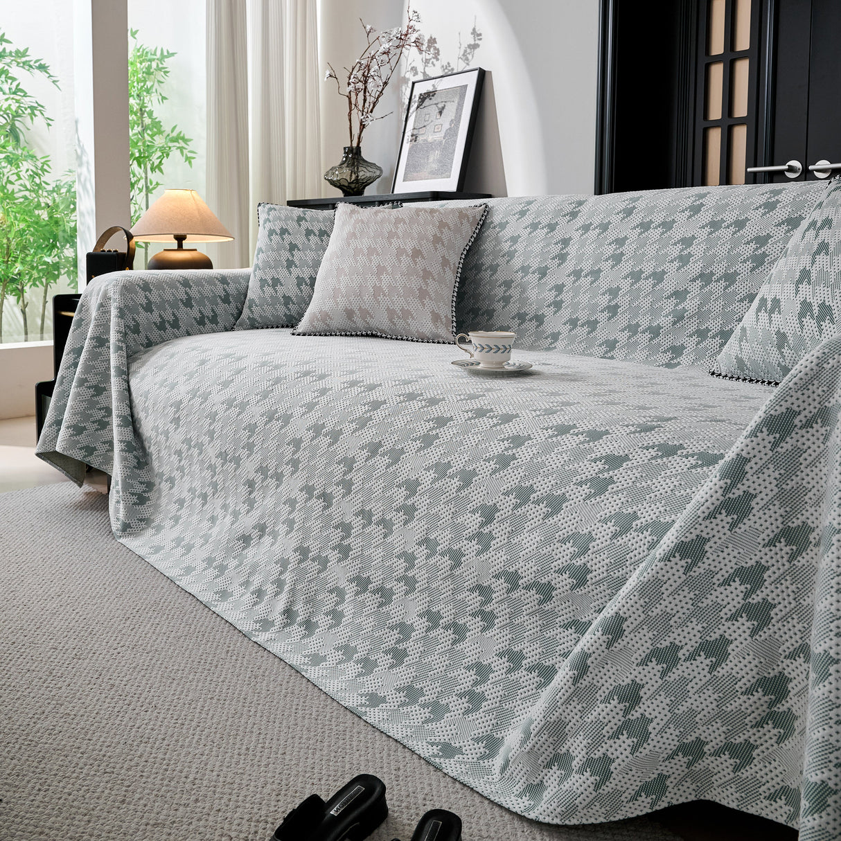 Houndstooth Non Slip Sofa Covers for Sofas Luxury Extra Large Blanket to Cover Couch