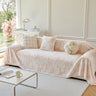 Plush Faux Fur Warm Sofa Cover with Waves Jacquard Textured Throw Blankets for Couch