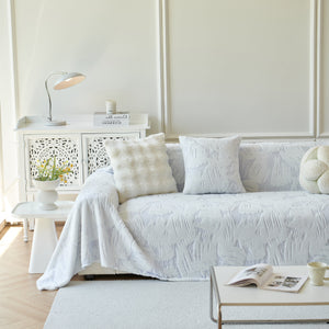 Plush Faux Fur Warm Sofa Cover with Waves Jacquard Textured Throw Blankets for Couch