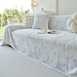 Plush Faux Fur Warm Sofa Cover with Waves Jacquard Textured Throw Blankets for Couch