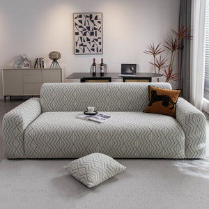 Modern Geometric Jacquard Sofa Slipcover, High Stretch 1-Piece Textured Couch Cover