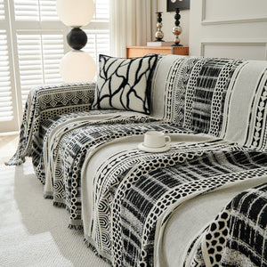 Chenille Sofa Cover Throw Blanket, Boho Geometric Scratch Proof Couch Protector