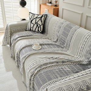 Chenille Sofa Cover Throw Blanket, Boho Geometric Scratch Proof Couch Protector