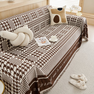 Chenille Houndstooth Couch Cover, Chaise Lounge Blanket Cover, Sectional Couch Scratch Protector