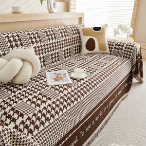 Chenille Houndstooth Couch Cover, Chaise Lounge Blanket Cover, Sectional Couch Scratch Protector