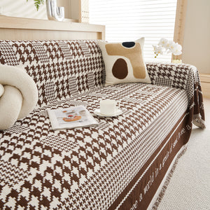 Chenille Houndstooth Couch Cover, Chaise Lounge Blanket Cover, Sectional Couch Scratch Protector