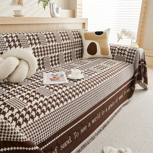 Chenille Houndstooth Couch Cover, Chaise Lounge Blanket Cover, Sectional Couch Scratch Protector