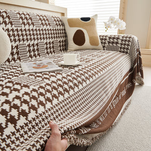 Chenille Houndstooth Couch Cover, Chaise Lounge Blanket Cover, Sectional Couch Scratch Protector
