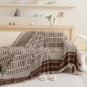 Chenille Houndstooth Couch Cover, Chaise Lounge Blanket Cover, Sectional Couch Scratch Protector
