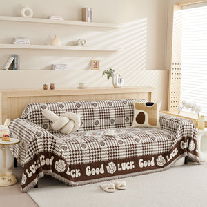 Chenille Houndstooth Sofa Throw Cover, Scratch Proof Cozy Throw Blankets for Couch