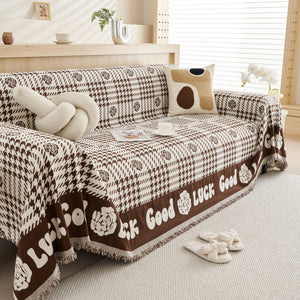 Chenille Houndstooth Sofa Throw Cover, Scratch Proof Cozy Throw Blankets for Couch