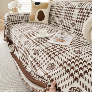 Chenille Houndstooth Sofa Throw Cover, Scratch Proof Cozy Throw Blankets for Couch