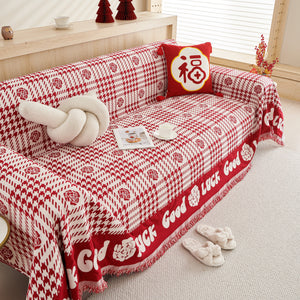 Chenille Houndstooth Sofa Throw Cover, Scratch Proof Cozy Throw Blankets for Couch