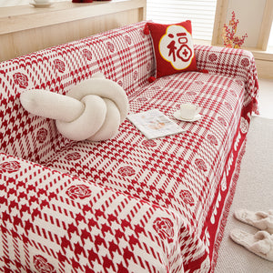 Chenille Houndstooth Sofa Throw Cover, Scratch Proof Cozy Throw Blankets for Couch