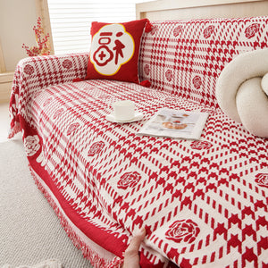 Chenille Houndstooth Sofa Throw Cover, Scratch Proof Cozy Throw Blankets for Couch