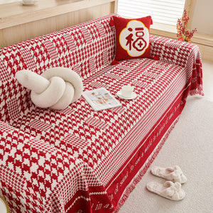 Chenille Houndstooth Couch Cover, Chaise Lounge Blanket Cover, Sectional Couch Scratch Protector
