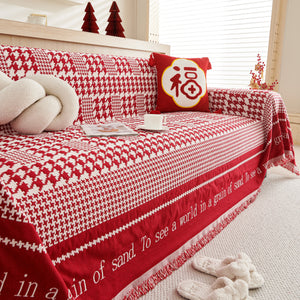 Chenille Houndstooth Couch Cover, Chaise Lounge Blanket Cover, Sectional Couch Scratch Protector