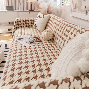 Jacquard Plush Houndstooth Sofa Throw Cover, Cover Throws for Sofas, Stylish Living Room Throws