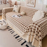 Jacquard Plush Houndstooth Sofa Throw Cover, Cover Throws for Sofas, Stylish Living Room Throws