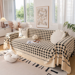 Jacquard Plush Houndstooth Sofa Throw Cover, Cover Throws for Sofas, Stylish Living Room Throws