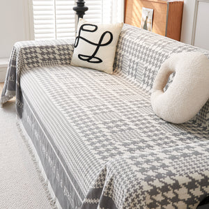 Chenille Houndstooth Couch Cover, Chaise Lounge Blanket Cover, Sectional Couch Scratch Protector