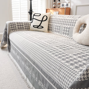 Chenille Houndstooth Couch Cover, Chaise Lounge Blanket Cover, Sectional Couch Scratch Protector