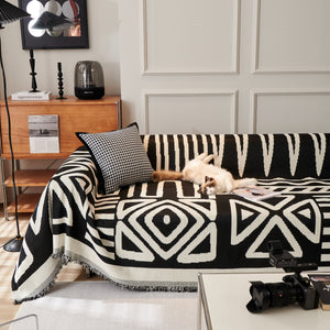 Chenille Geometric Sofa Throw Blanket, Boho Washable Furniture Throw Covers for Sofa