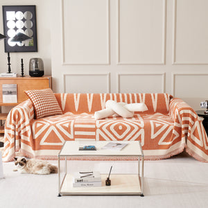 Chenille Geometric Sofa Throw Blanket, Boho Washable Furniture Throw Covers for Sofa