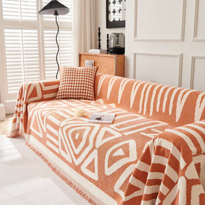 Chenille Geometric Sofa Throw Blanket, Boho Washable Furniture Throw Covers for Sofa