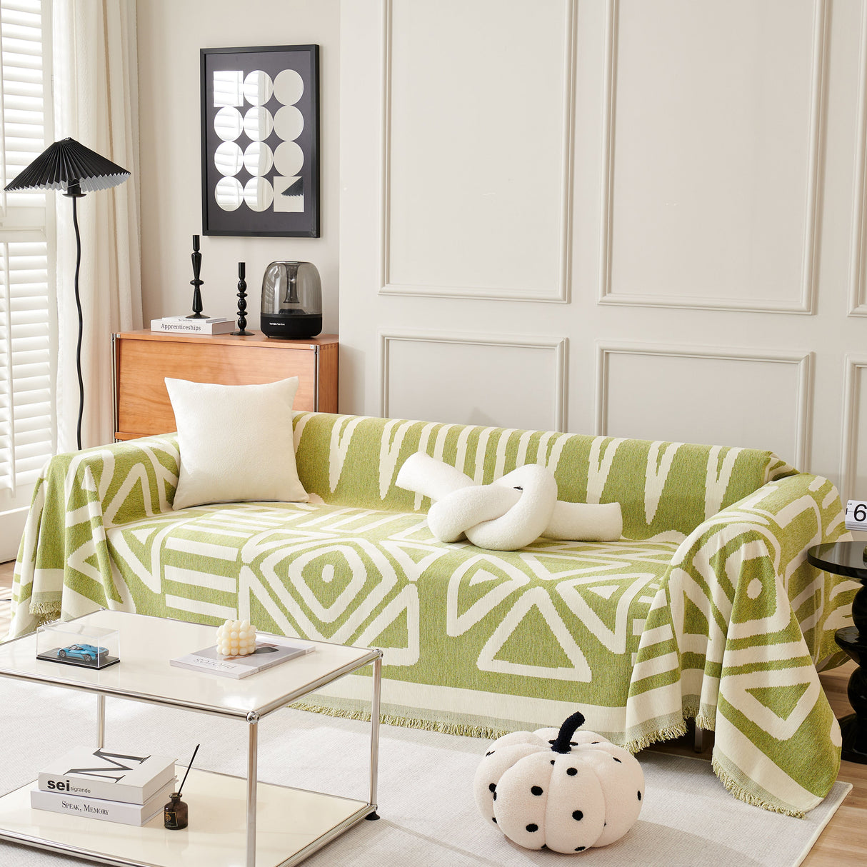 Chenille Geometric Sofa Throw Blanket, Boho Washable Furniture Throw Covers for Sofa