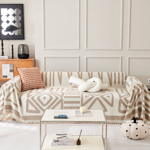 Chenille Geometric Sofa Throw Blanket, Boho Washable Furniture Throw Covers for Sofa