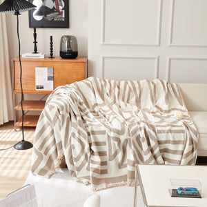 Chenille Geometric Sofa Throw Blanket, Boho Washable Furniture Throw Covers for Sofa