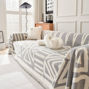 Chenille Geometric Sofa Throw Blanket, Boho Washable Furniture Throw Covers for Sofa