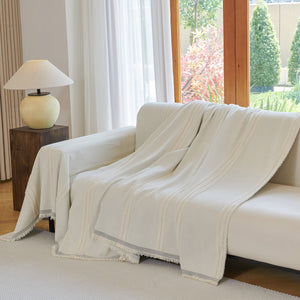 Textural Striped Chenille Sofa Covers, Boho Washable Decor Sofa Blankets Covers