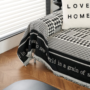 Chenille Houndstooth Couch Cover, Chaise Lounge Blanket Cover, Sectional Couch Scratch Protector
