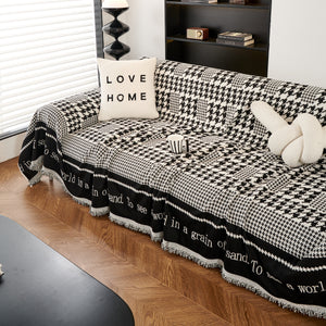 Chenille Houndstooth Couch Cover, Chaise Lounge Blanket Cover, Sectional Couch Scratch Protector