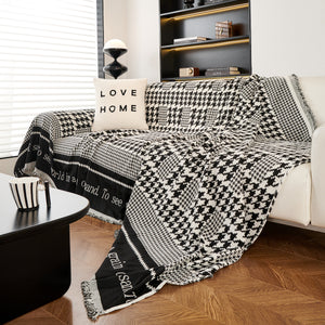 Chenille Houndstooth Couch Cover, Chaise Lounge Blanket Cover, Sectional Couch Scratch Protector
