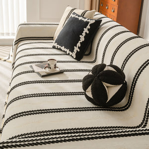 Boho Couch Throw Blanket with Textured Stripes, Sofa Cover for Living Room Decor