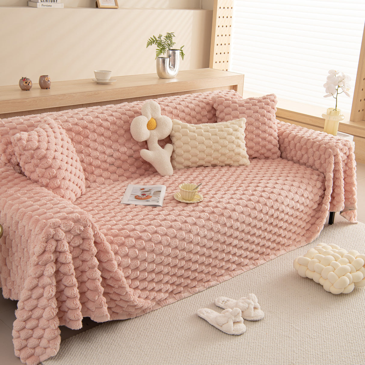 Thick Plush Faux Fur Couch Cover Blanket Warm Fuzzy Blanket Couch Protector for Winter