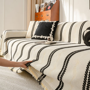Boho Couch Throw Blanket with Textured Stripes, Sofa Cover for Living Room Decor