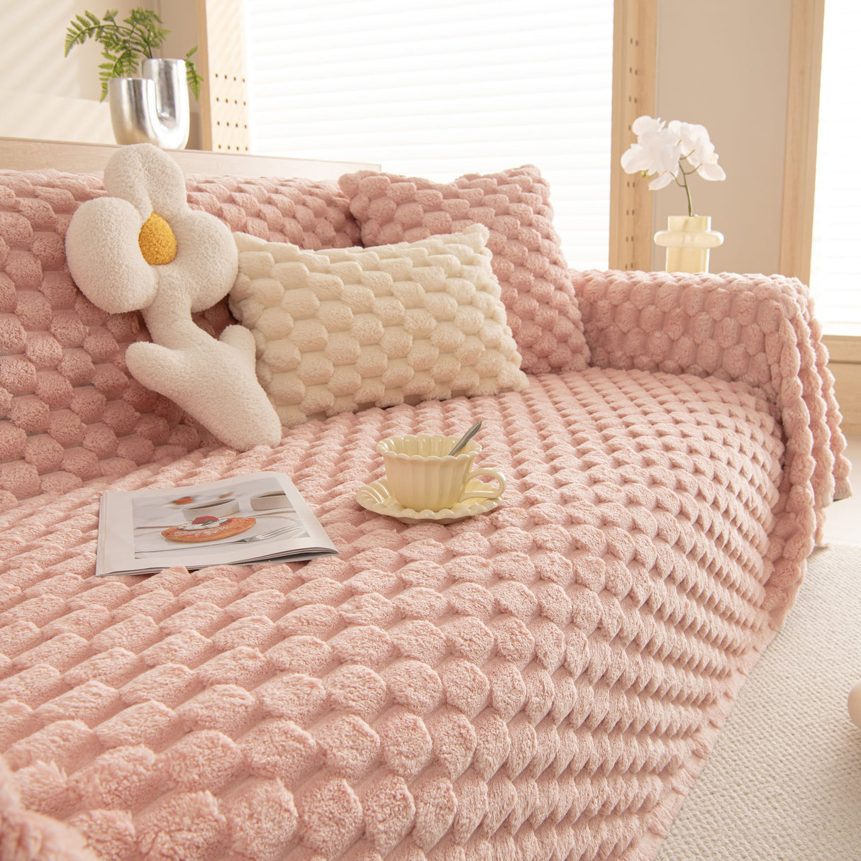 Thick Plush Faux Fur Couch Cover Blanket Warm Fuzzy Blanket Couch Protector for Winter