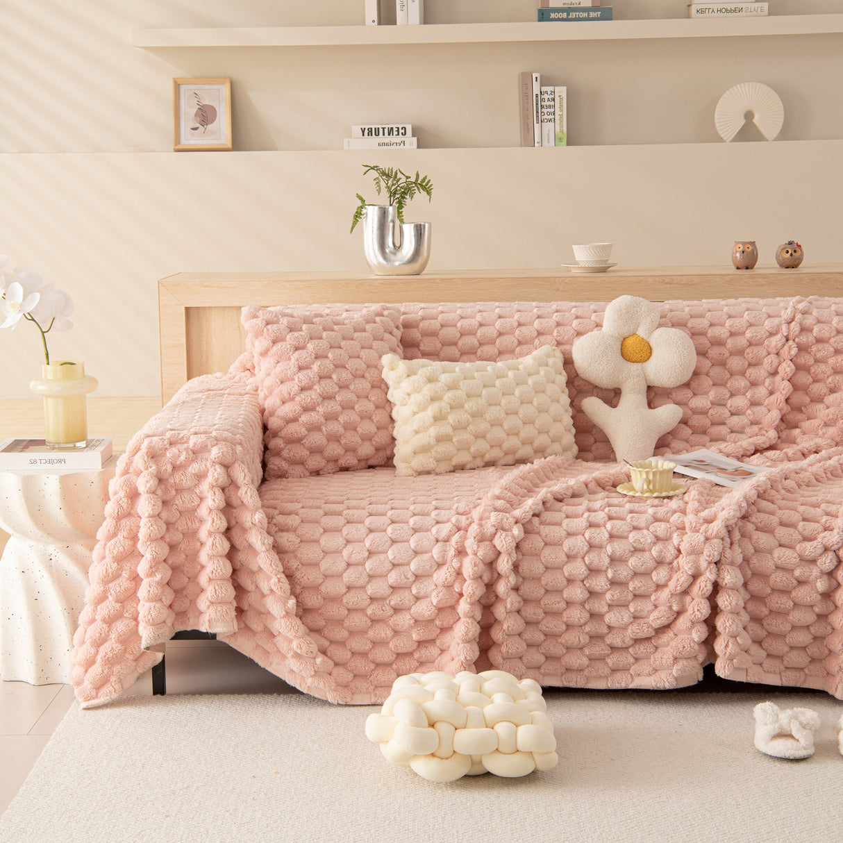 Thick Plush Faux Fur Couch Cover Blanket Warm Fuzzy Blanket Couch Protector for Winter