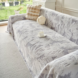 Plush Faux Fur Warm Sofa Cover with Waves Jacquard Textured Throw Blankets for Couch