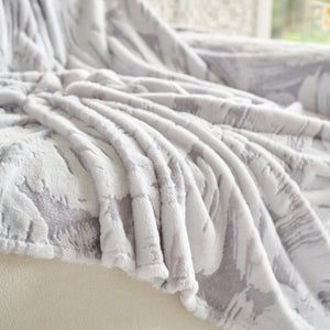 Plush Faux Fur Warm Sofa Cover with Waves Jacquard Textured Throw Blankets for Couch