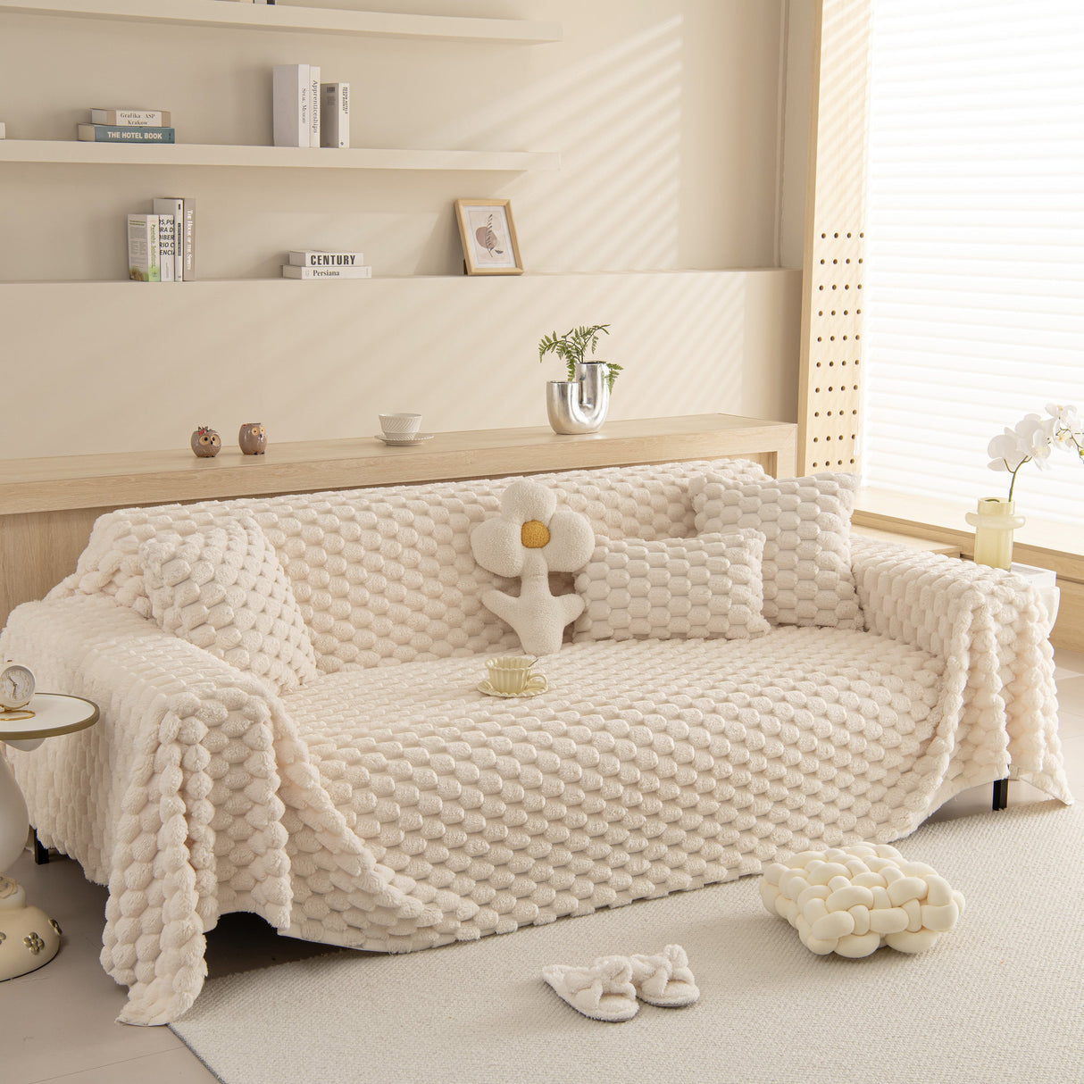 Thick Plush Faux Fur Couch Cover Blanket Warm Fuzzy Blanket Couch Protector for Winter