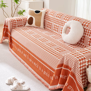 Chenille Houndstooth Couch Cover, Chaise Lounge Blanket Cover, Sectional Couch Scratch Protector